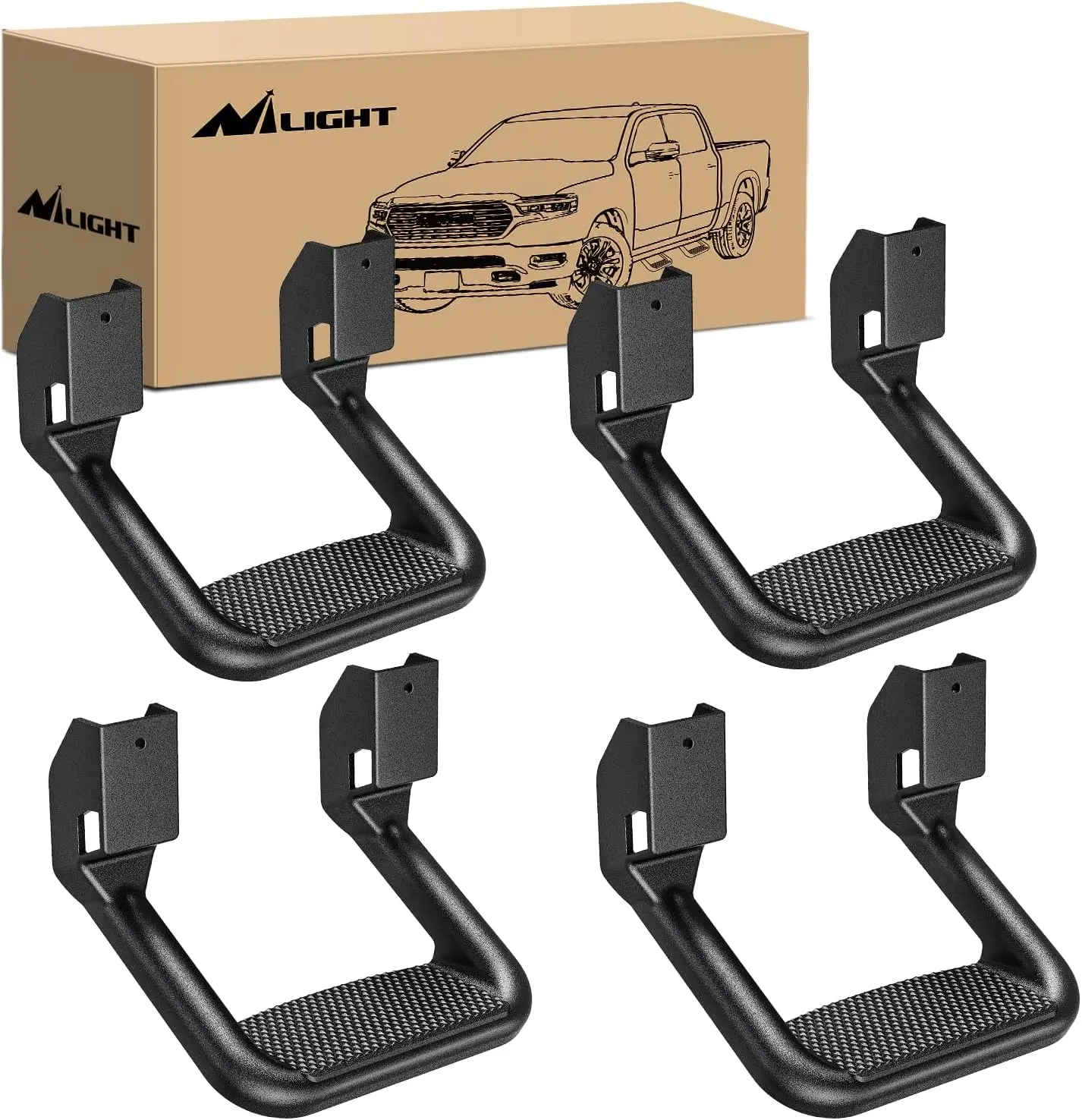 Nilight 4-Piece Universal Slip-Proof Aluminum Side Step Hoop Nerf Bars, Universal Automotive Accessories, Vehicle & Truck Accessories for Chevy, Ford, Toyota, GMC, Dodge RAM (Black, Drilling Required)