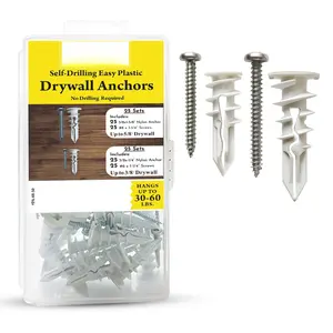 Drywall Anchors Plastic Self-Drilling - Wall Anchors for Drywall Pack Includes 25 Large and 25 Small Anchors With Fitting Phillip Zinc Screws, Hold up to 30-60 Lb. No Pre Drill Hole Required (Plastic)