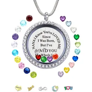 Best Gift Floating Charm Living Memory Lockets with Birthstone, 30mm Stainless Steel Necklace