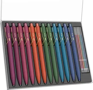 - Ballpoint Pens with Case, 12 Pack, Colorful Ink, 12 Refills, 0.7mm Cute Ballpoint Pens Assorted Color Ink Emotional Wording Gel Ink Pens