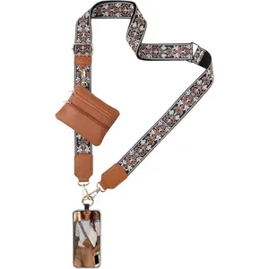 P-PCS05   Clip and Go Strap for Phone with Wallet Crossbody Lanyard Adjustable Strap with Zipper Pouch Fit for All Phones-Brown