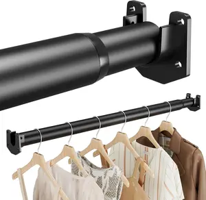 Closet Rods for Hanging Clothes, 17-84 Inch Stepless Adjustable Closet Rod, 1.3 Inch Heavy Duty Metal Clothes Hanging Rod, Expandable Closet Bar Hanger Rod Black for Closet Wardrobes Laundry RV