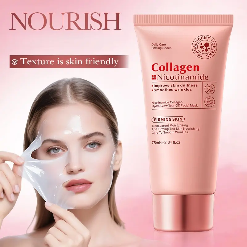 Collagen Peel-Off Face Mask with Hyaluronic Acid and Niacinamide - Hydrating and Brightening Moisturizer for Smoother Skin, 75 mL, Peptides, Face Masks, Gentle, Radiant Skin, Uneven Skin Tone