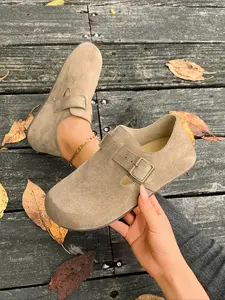 New Women's Metal Buckle Flat Shoes, Round Toe Flats, Fashion Lightweight Casual Shoes, Retro Style Comfortable Daily Wear, Round Toe Medium Width