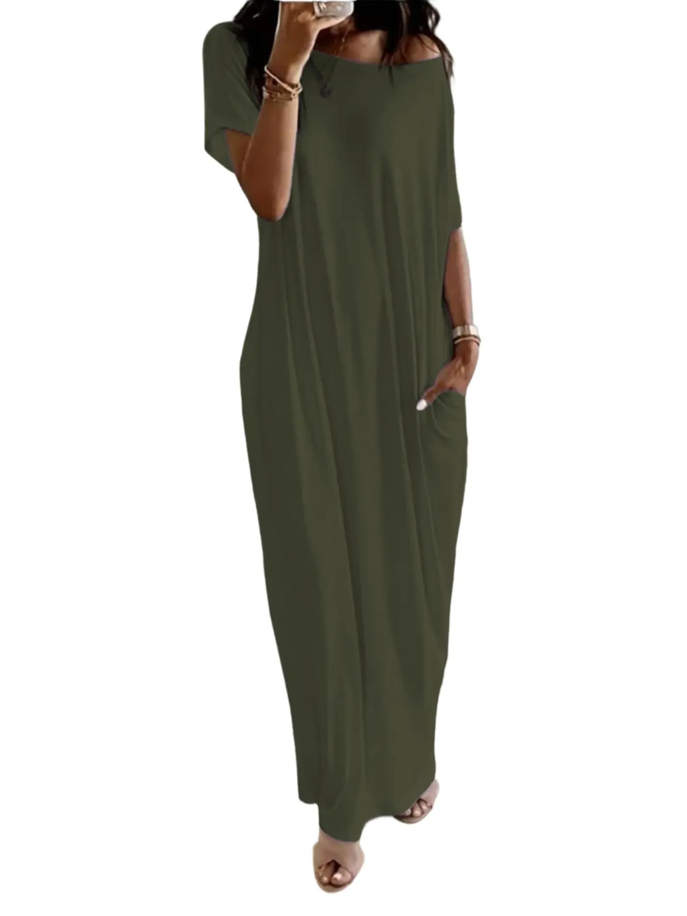 Women's Casual Short Plain Dress, Elegant Comfortable Sleepwear, All-Season Wearable Homewear, Loose-Fit Oversize Home Dress, Conceals Fat & Flatters Body, Loungewear