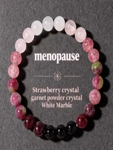 Menopause Support Crystal Bracelet, Strawberry Quartz Garnet Marble Bead Strand, Emotional Balance Anxiety Relief Jewelry