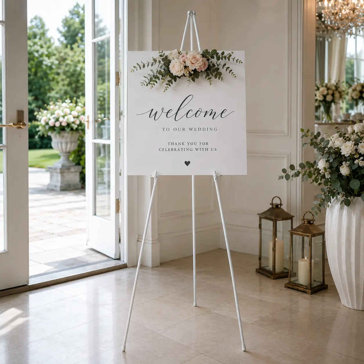 Adjustable Foldable Metal Easel Stand, 80-168cm Portable Tripod Display Holder with Non-Slip Rubber Feet, Compact 37cm Storage Rack for Wedding Welcome Signs, Party Posters, Photo Boards & Lightweight Canvas Art, Matte Black & White Dual Color