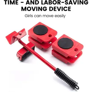 Heavy Duty Furniture Lifter with 4 Sliders for Easy Heavy Furniture Moving, Adjustable Height [Load Capacity: 600lbs Per Wheel] Red And Yellow
