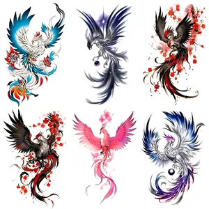 Phoenix Pattern Bold Phoenix Motif Temporary Tattoo Sticker, 6pcs Waterproof Surface Temporary Fake Tattoos, Body Art Decals for Women & Men