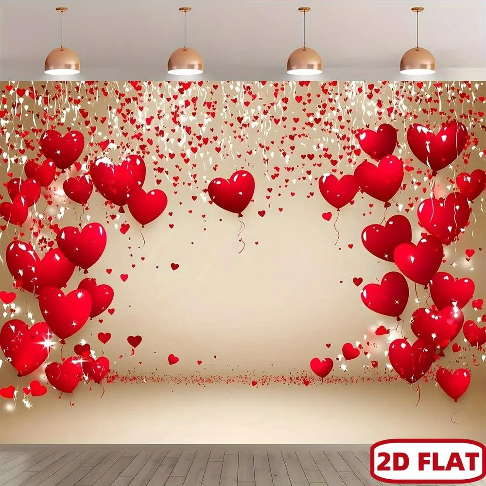 1PC Polyester 2D Flat Valentine's Day Love Balloon Backdrop - Romantic Photo Decoration Cloth, Happy Birthday Party Photo Shooting Prop Banner for Wedding Proposals, Home & Festive Supplies