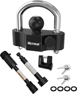 RETRUE Heavy-Duty Keyed-Alike Steel Alloy Trailer Lock Set - Adjustable Size, Universal Fit Coupler, Dual Hitch Receiver Pin (Includes Pins), and Trailer Tongue Locks, Black, Security Lock, Weatherproof