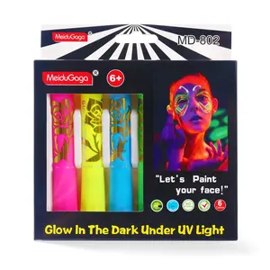 MeiduGaga MD-802 UV Glow Face Paint Markers - 50ml, Glow in the Dark, Easy to Clean with Wet Wipe/Clean Water/Soap Water, Perfect for Fun Face Painting