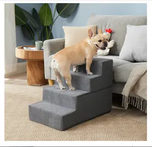 Dog Stairs for Bed 18" H, 4-Step Dog Steps for High Bed, Pet Steps for Small Dogs and Cats, Non-Slip Balanced Pet Ramp Indoor, Grey