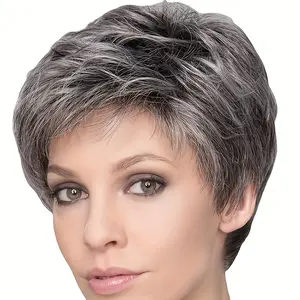 Wholesale 2025 NEW 1pc Sassy Short Wave Mixed Gray Synthetic Wig with Side Bangs, High Temperature Fiber, Easy to Wear for Daily and Party Use