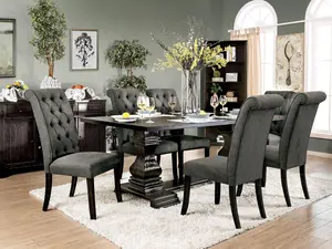 Nerissa Elegant 7-Piece Dining Set with Gray Upholstered Chairs & Solid Wood Table – Modern Chic for Trendy Interiors