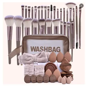 Makeup Brush Powder Puff Tool Set, Makeup Tool Kit, 55 Piece Makeup Tools with Bag, Soft Bristles, Beauty Sponge, Face Powder Puffs, Cleaning Pad, Ideal for Beginners