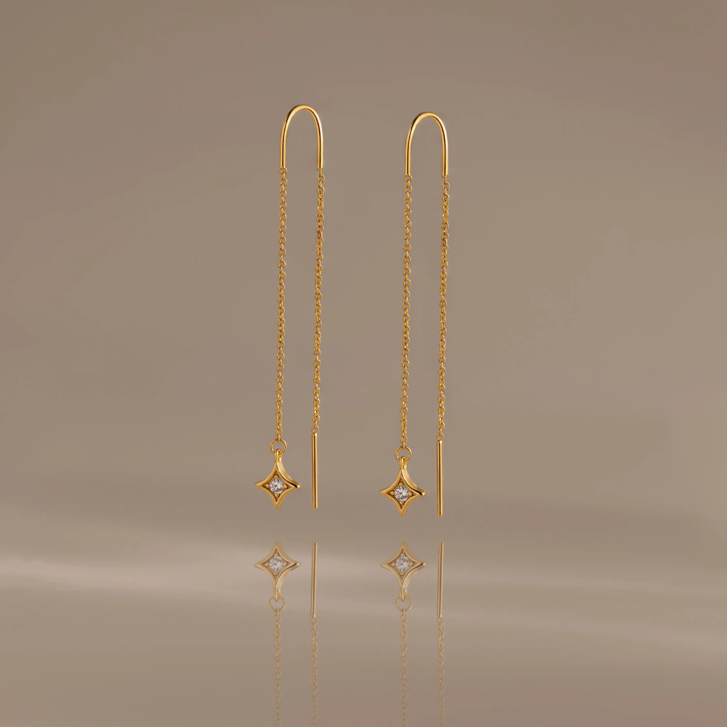 Cosmic Star Threader Earrings by Caitlyn Minimalist - Dangling Diamond Starburst Chain Earrings - Celestial Jewelry - Gift for Her