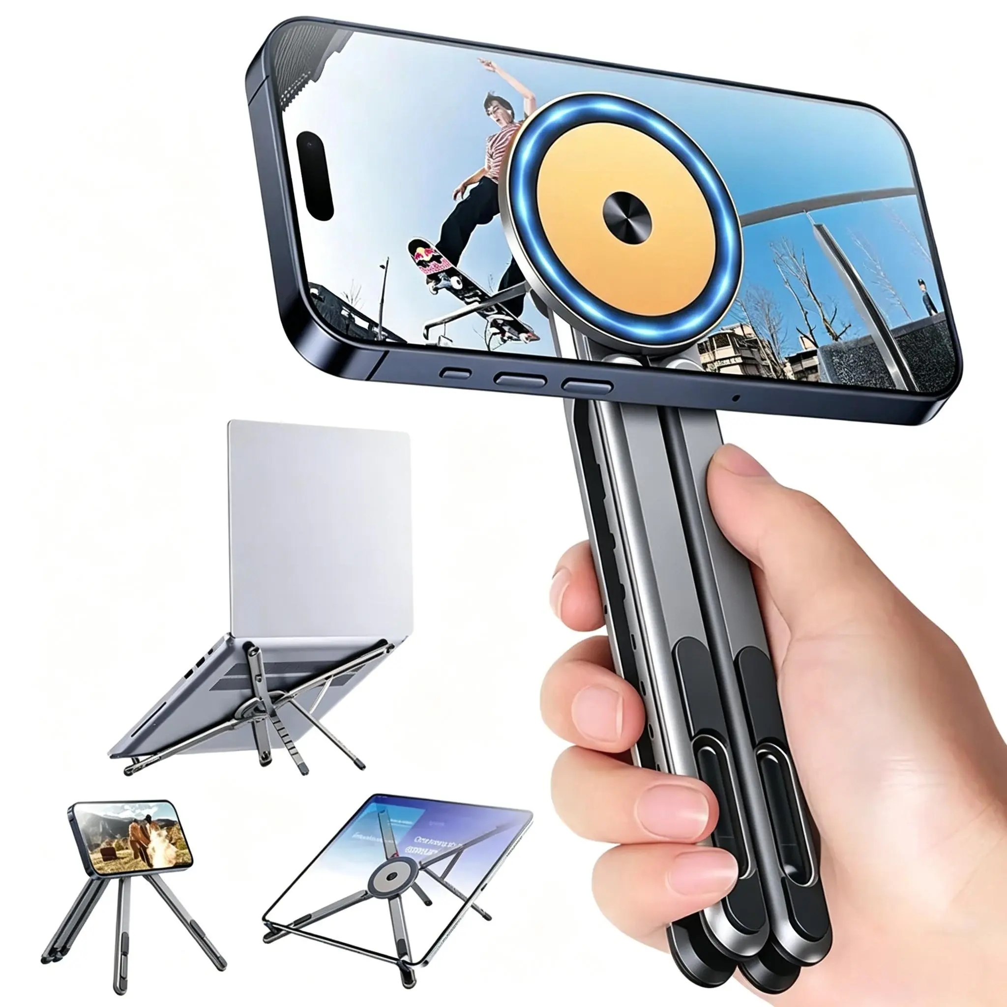 Foldable Adjustable Magnetic Rotating Phone Holder Mount - Strong Adsorption Portable Desktop Cellphone Accessory, Multi-Device Support for Students, Travel Live Streaming Photography Universal Smartphone Bracket-YY0, Accessories, Tablet Phone Mount