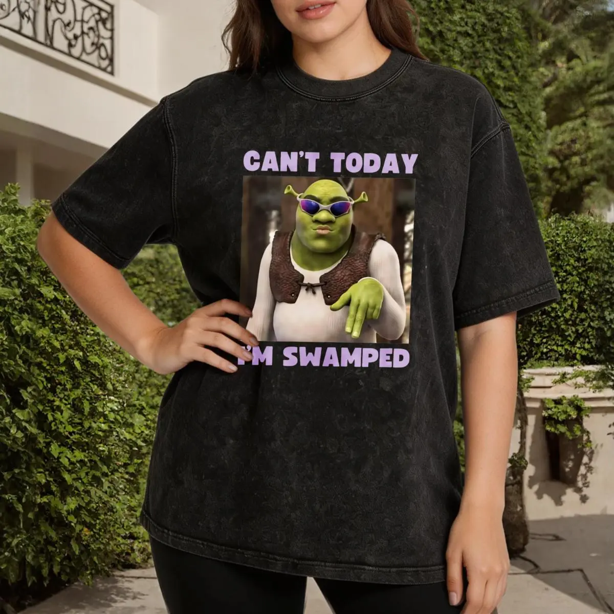 Can't Today Swamped Women's Vintage Washed T-Shirt Cant Today Im Swamped Shrek Oversized Graphic Tee Outdoor Casual Short Sleeve