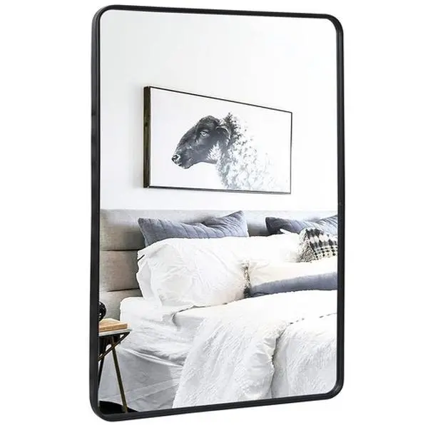 Zenstyle 24"x36" Rectangle Decorative Glass Mirror, Black Metal Frame with Peaked Trim, Wall Mount with Reinforced Clips, Vertical/Horizontal for Bathrooms, Living Rooms, Decorative Mirror, Hanging