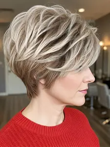 Ombre Mixed Blonde Short Wig, Pixie Cut Wigs, Natural Curly Design with Bangs, Synthetic Fiber, Heat-Resistant, All-Season Wear for Women, Synthetic Hair Wig