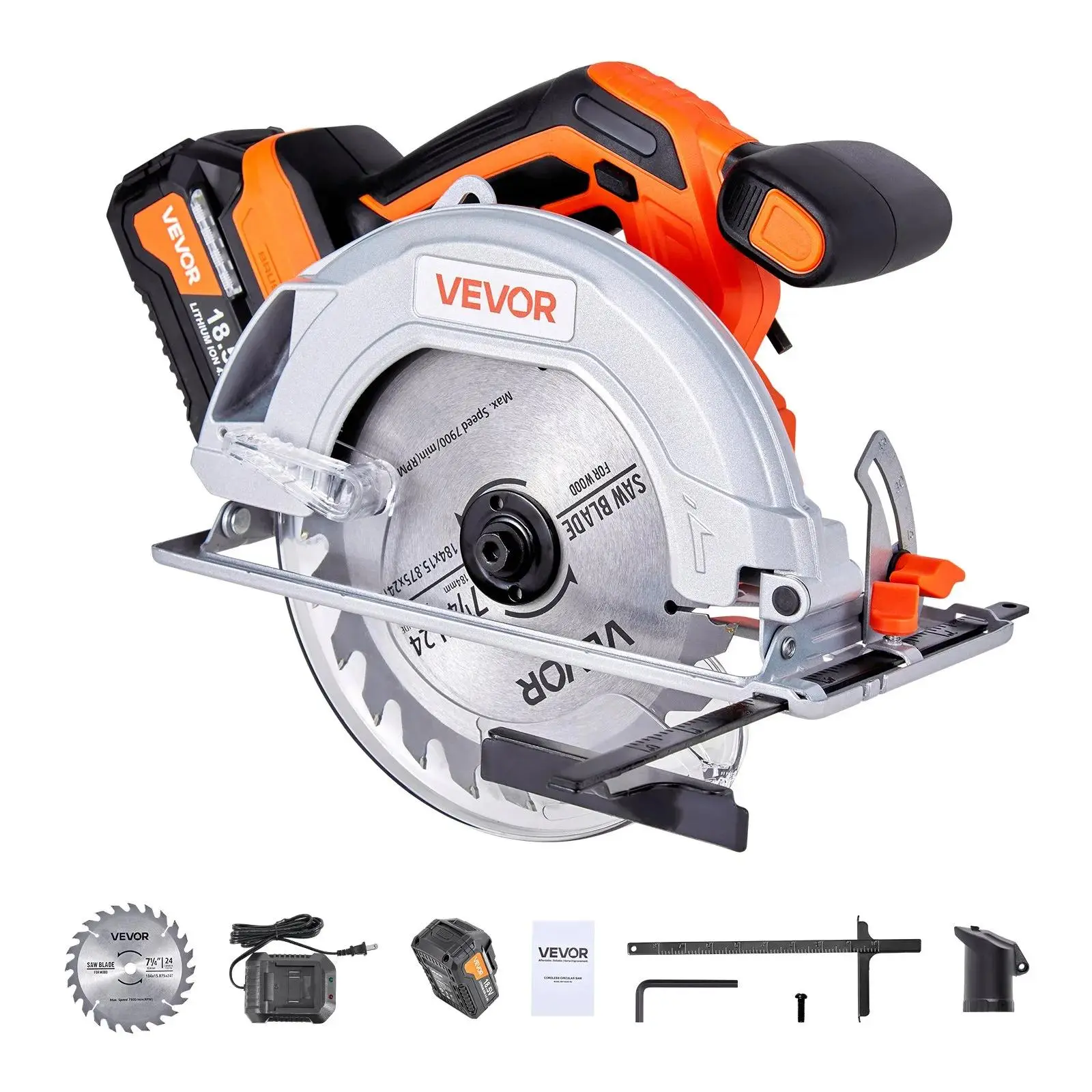 【summerfinds】VEVOR 20V Cordless Circular Saw Kit, 7-1/4 in Circular Blade, 5000 RPM, Brushless Motor, LED Light, Adjustable Cutting Angles (0-45 Degree, 2.56 in at 0°), Saw Blades, Battery & Charger Included, Portable Power Tool for Wood Cutting, 120 Cuts