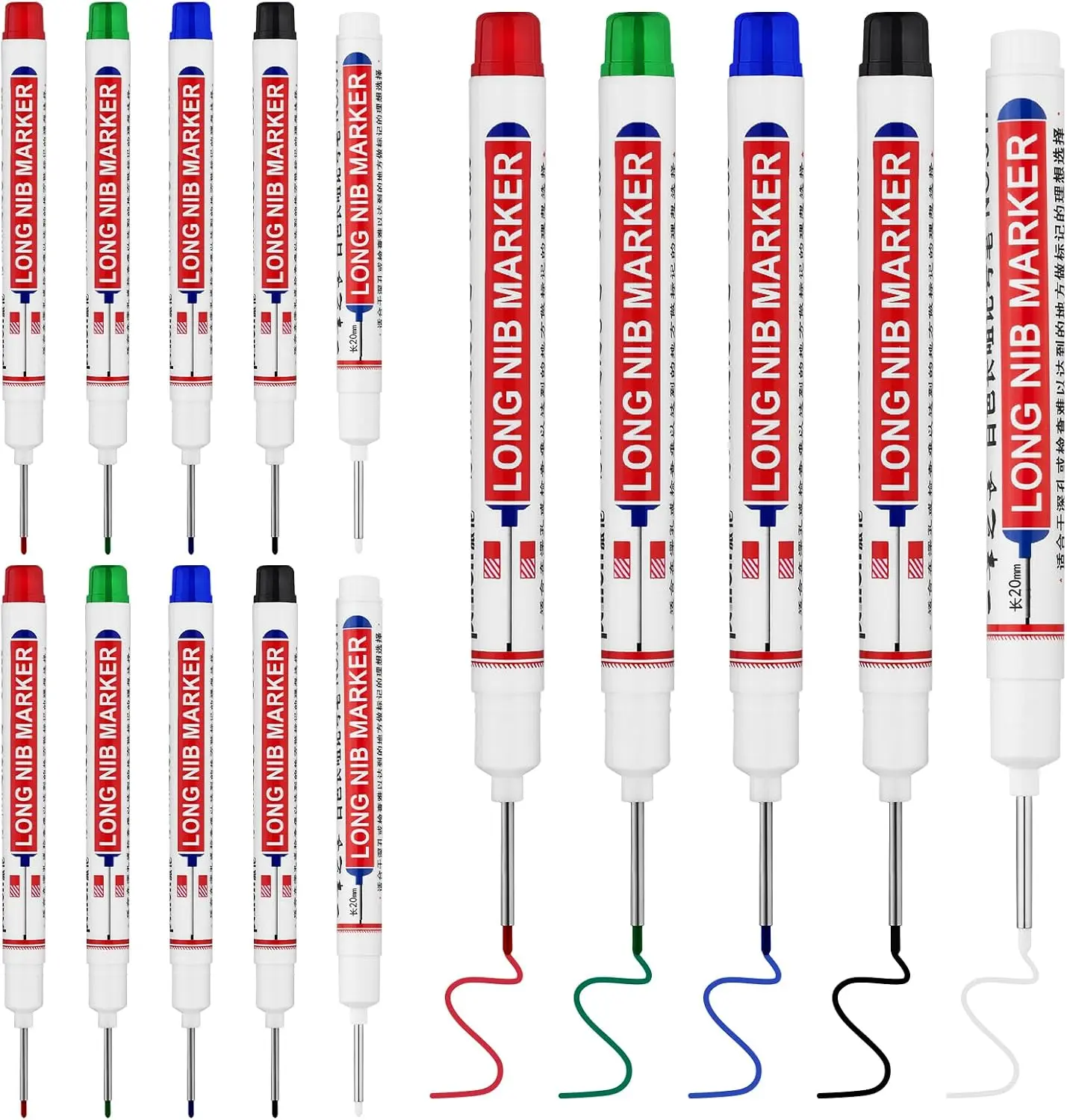 15 PCS 20mm Long Nib Deep Hole Marker Pens, 1.5mm Assorted Colors PP Plastic Durable Markers & Highlighters, Waterproof Construction Carpenter Metal Marking Tool