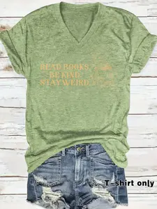 Women's Summer Casual Loose Fit V Neck Short Sleeve Graphic Tee, Breathable Lightweight Comfortable Daily Wear, S-Xxl Sizes Available