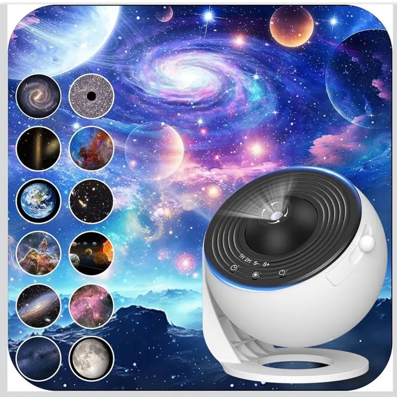 Galaxy Projector for Bedroom, HD Image Star Projector Galaxy Light Adjustable Knob, 13 Film Discs Planetarium Projector for Kids, 360° Rotating 1/2h Timer Simple 3-Button Control