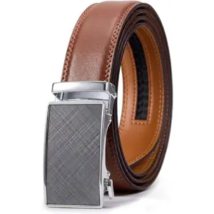 HAGIG Men’s Brown Leather Ratchet Belt Automatic Buckle Adjustable Trim to Fit Belt (1 pack)