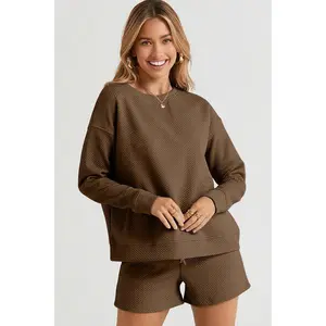 Laidback Relaxing Long Sleeve Top and Drawstring Shorts Set