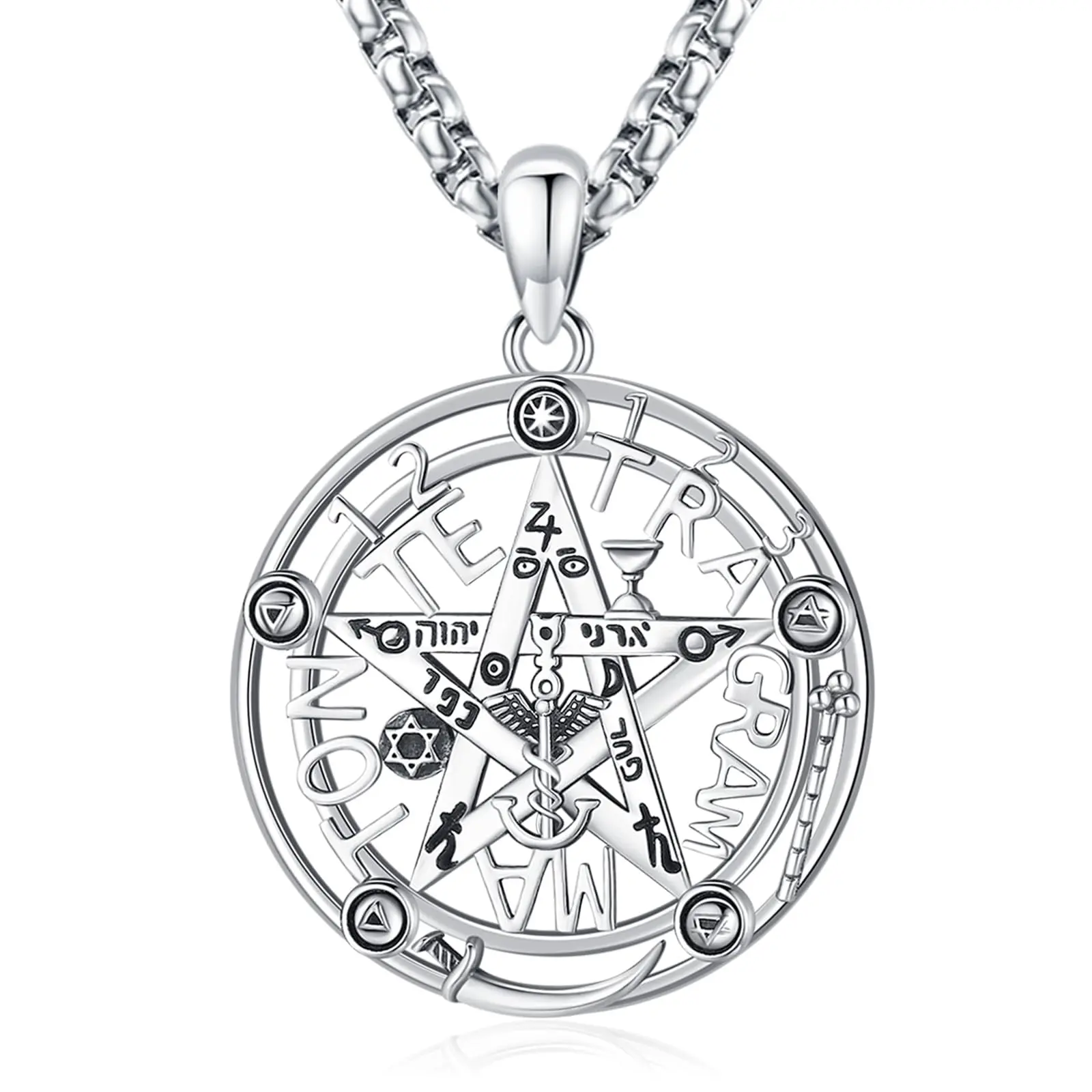 Silver Tetragrammaton Pentagram Pentacle Hecate Pendant Necklace-Keychain, Witchcraft Aesthetic Spiritual Protection Amulet, Female Adults’ Witchcraft Wiccan Pagan Jewelry, Ideal Gifts for Birthdays, Anniversaries, Spiritual Jewelry