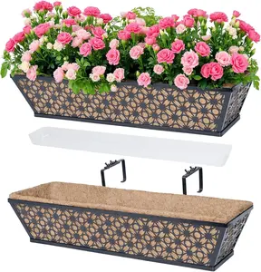 Railing Planter Box, Window Planter Boxes Outdoor 2 Pack 24 Inch Hanging Planter with Adjustable Bracket for Porch, Fence Flower Baskets with Coco Liners