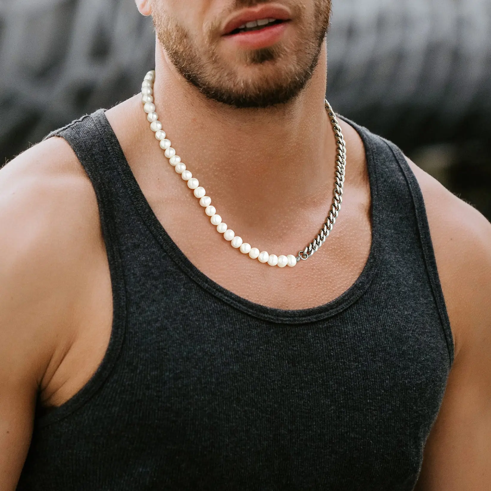 FaithHeart Dainty Pearl Choker, Pearl Chain Necklace, Half 8MM White & Half 8MM Cuban Link Casual Artificial Gemstone Necklaces & Pendants, A Pearl Necklace
