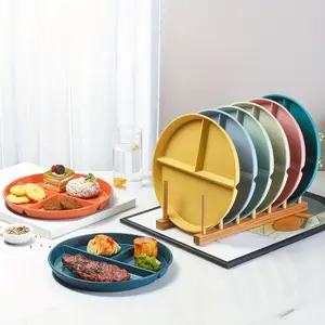 Adult Weight Control Plate, 8 Colors, 3 Compartment Round Plastic Disposable Plates, Reusable Healthy Diet Divided Plates, Salad Plates, Elegant Plastic Plates