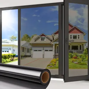 One Way Privacy Window Film Reflective Window Tint for Home,Static Cling Mirror Heat Blocking Covering See Out Not in,Anti-Uv House Daytime Privacy,Black-Silver,
