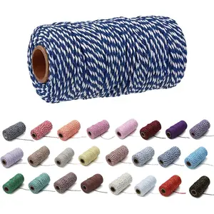 1 Roll 2mm 109 Yard Colourful Cotton Cord Bakers Twine DIY Crafts Gift Wrapping Christmas Wedding Home Decor String Rope (Dark Blue+White)