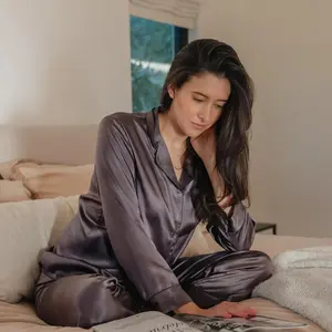 Mulberry Silk Pajama Set for Women: Long Sleeve Luxury Sleepwear, Bridal Party Gift