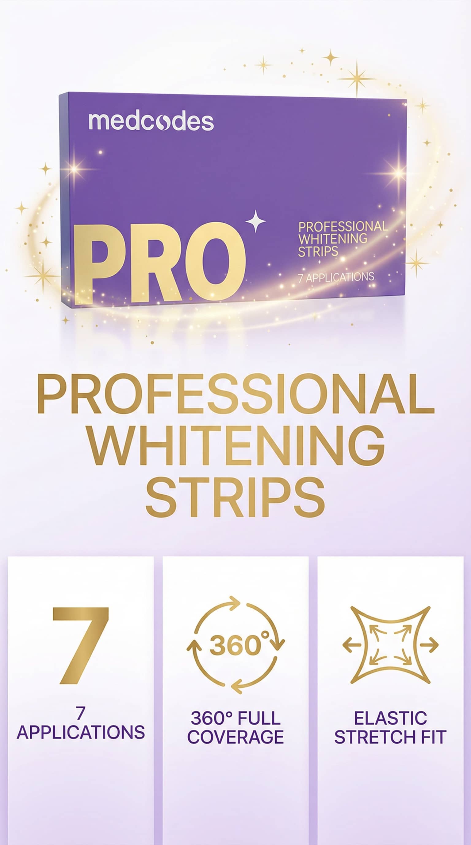 medcodes PRO Professional Teeth Whitening Strips | Elastic Stretch Technology | 360° Coverage | High Adhesion | Gentle Non-Irritating Formula | 7 Applications