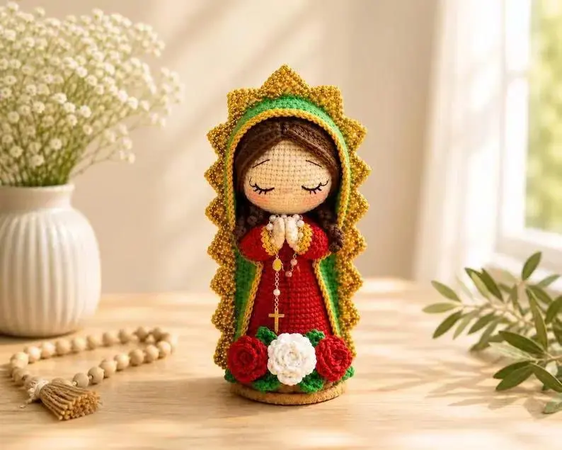 Our Lady of Guadalupe Amigurumi, Virgin Mary Crochet Doll, Catholic Saints Plush, Religious Baptism First Communion Gift