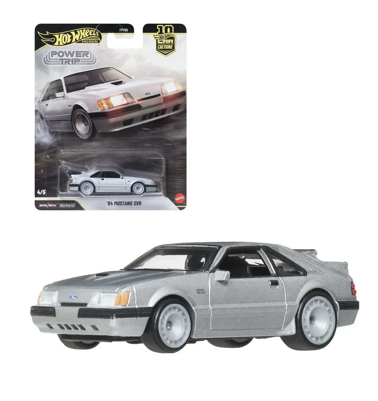 2026 Hot Wheels Car Culture 1984 FORD MUSTANG SVO "Power Trip" 1:64 Silver Collectible Diecast Model Car JKF31-6B