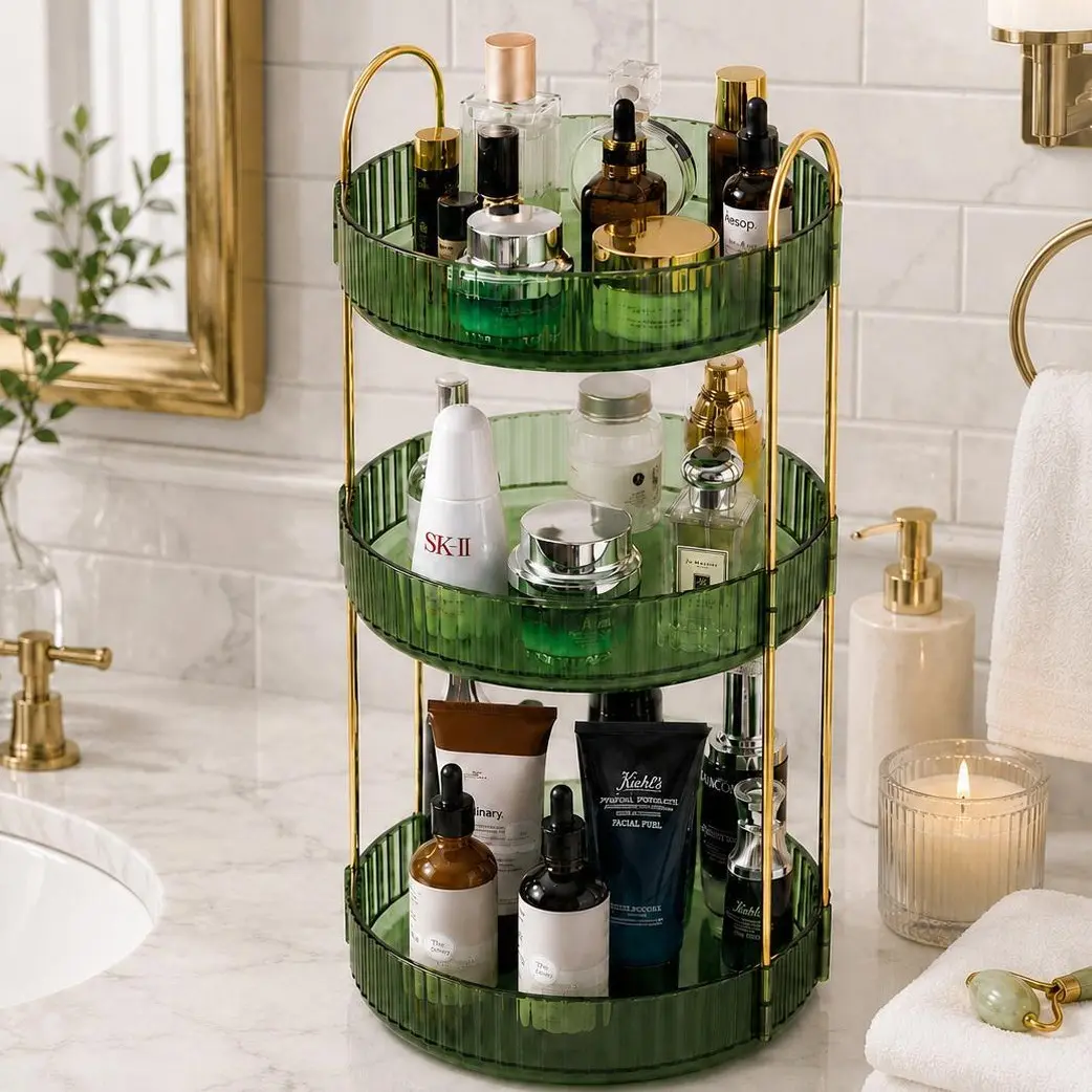360 Rotating Makeup Organizer for Vanity, Bathroom Counter Organizer,Large Capacity Skincare Perfume Storage,  360 Spinning Cosmetic Dresser Countertop Organizers deskmakeover