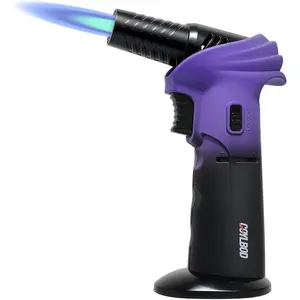 Butane Torch Lighter 0-90°Rotating Angle Refillable Kitchen Torch with Safety Lock Adjustable Flame for Soldering (Purple and Black)