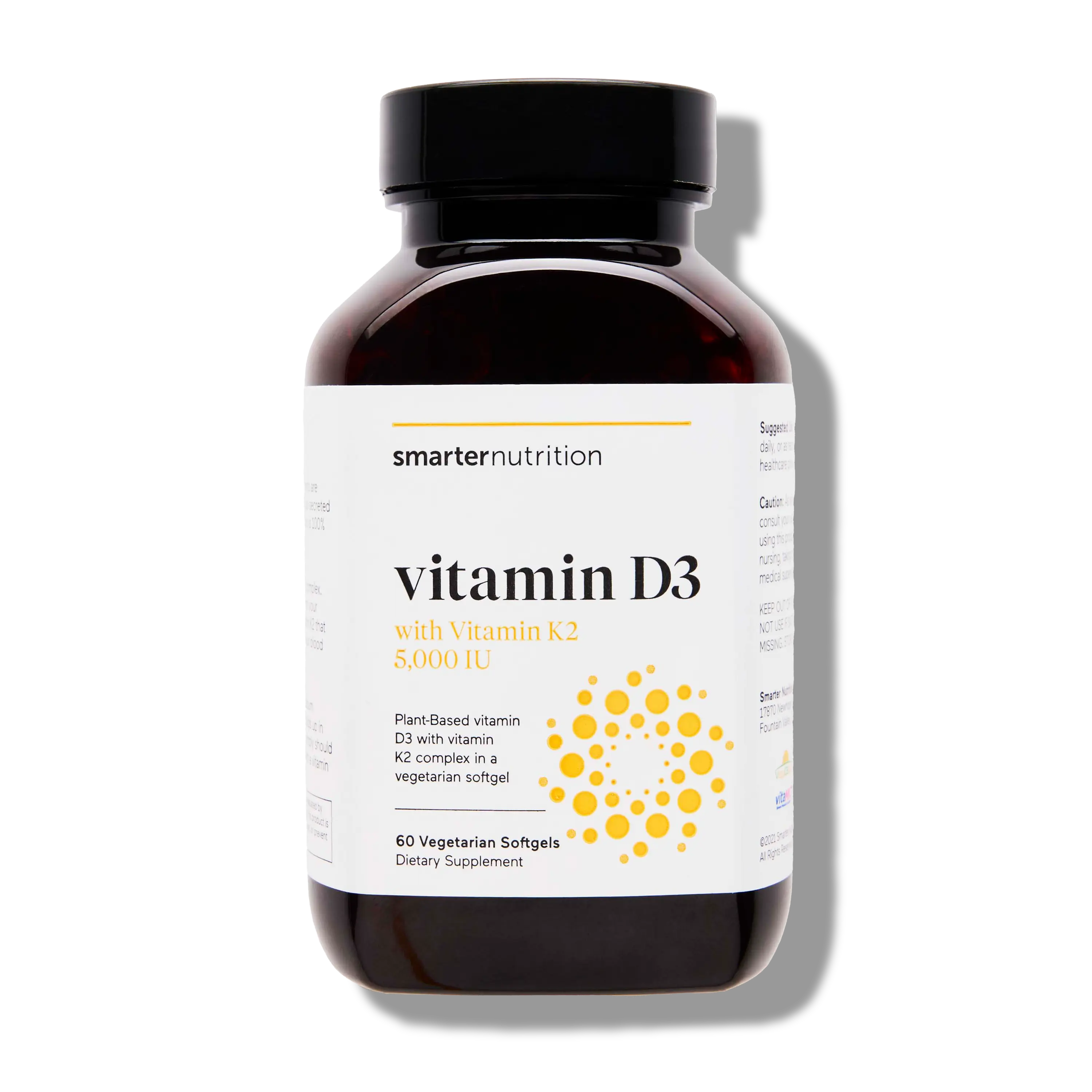 Smarter Nutrition Vegan Vitamin D3 5000 IU + Natural Vitamin K2 1100 mcg in Organic Coconut & Olive Oil - D3 K2 Supplement for Immune & Bone Support - 60 Softgels