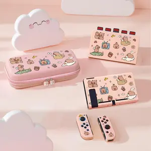 Cute Cartoon Pattern Protective Case Set, Covers and Protection for Switch, Including Handle Case, Keycap, Storage Bag, Card Stand, Protective Case, Console Accessories