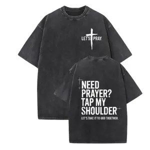 Short-Sleeve T-Shirt – “Need Prayer” — A gentle touch on my shoulder, let’s pray together. Christian cross and God theme.