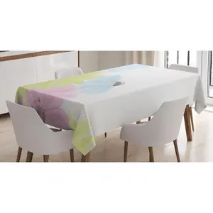 Pastel Tablecloth, Gerbera Daisies Chamomiles in Colorful Design Spring Season Garden, Rectangular Table Cover for Dining Room Kitchen Decor, 60" X 84", Pale Green and Pale Blue