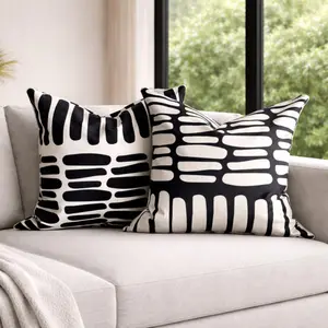 Decorative Modern Throw Pillow Covers 18x18 Set of 2 Black and White Throw Pillows for Couch, Bed,Boho Throw Pillow Set, Printed Abstract Velvet Pillows, Washable Indoor Bedroom Pillowcases