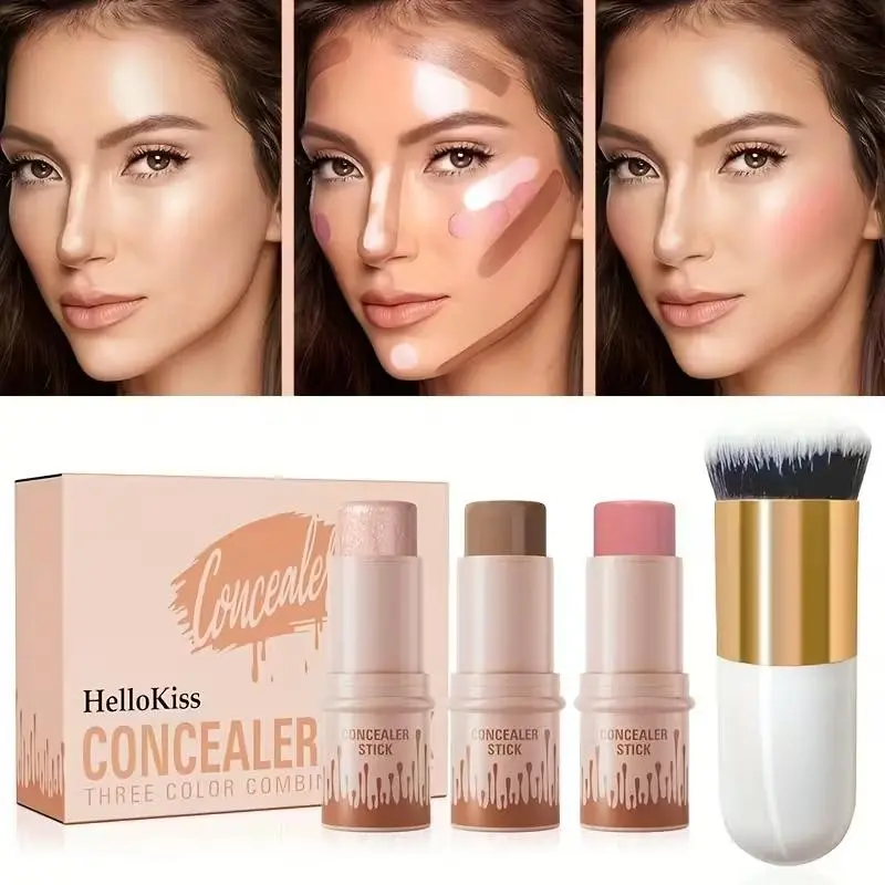 4pcs Contour Stick Set, Bronzer Contour Sticks, Highlighters with Concealer, Highlighter, Bronzer - Waterproof Cream for All Skin Tones, Buildable Coverage, Sculpting & Highlighting - for Halloween & Christmas Looks, European Formula