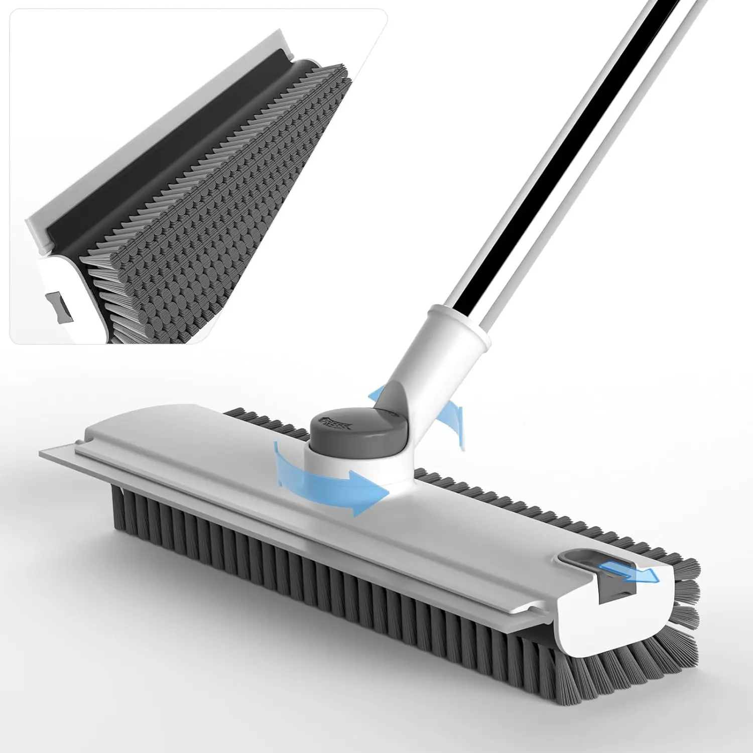 3 in 1 Scrub Floor Brush with Long Handle,Shower Scrubber Floor Brush Broom Squeegee,180° Rotating Stiff Bristle Cleaning Brush with Adjustable Handle,Silicone Squeegee for Tile,Bathtub,Wall,Patio,Garage,Kitchen Cleaning Supplies,Home Essential Gifts